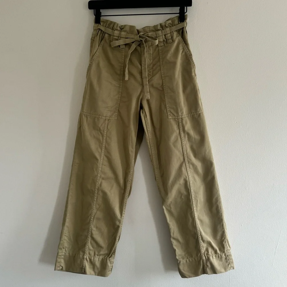 A.L.C Augusta belted paper bag waist straight cropped pants - Picture 3 of 10